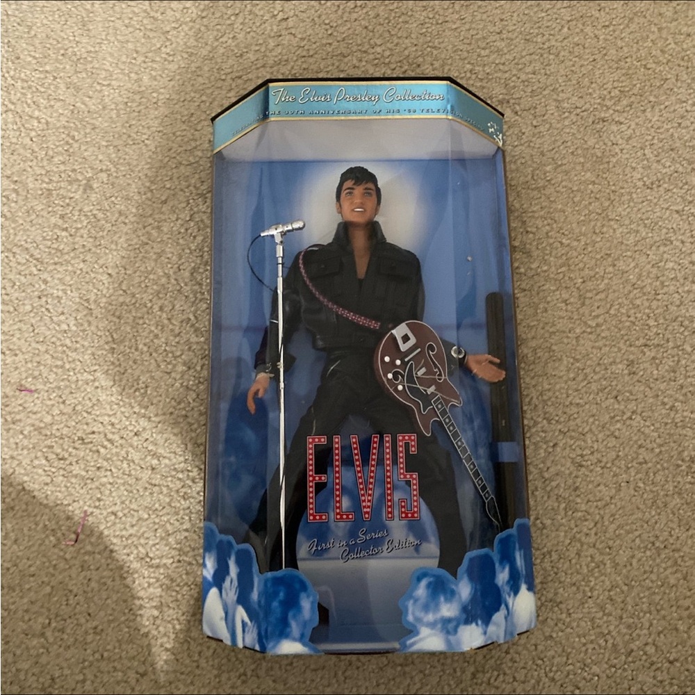 Elvis Presley Collector Doll in Black Leather Outfit with Guitar